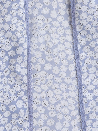 The Magic Wand Floral Printed Fron Open Lace Embelished 3/4th Sleeves Long Cape For Girls