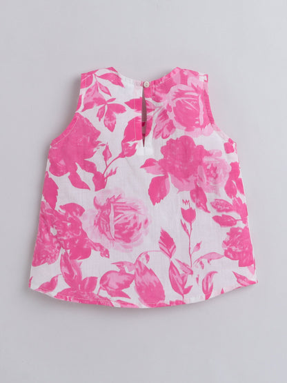 The Magic Wand Hand Block Printed Sleeveless Top and Shorts Night Wear Lounge Wear Set For Girls Pink