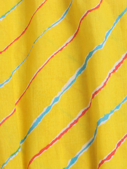 Leheriya Printed 3/4th Sleeves Gota Lace Kurta & Balloon Pant Set -Yellow