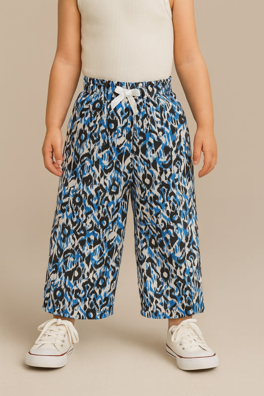 The Magic Wand Rayon Abstract Printed Full Length Palazzo With Lace Bow Black