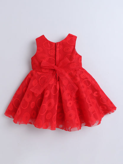 Sleeveless Flower Embelished Dress - Red