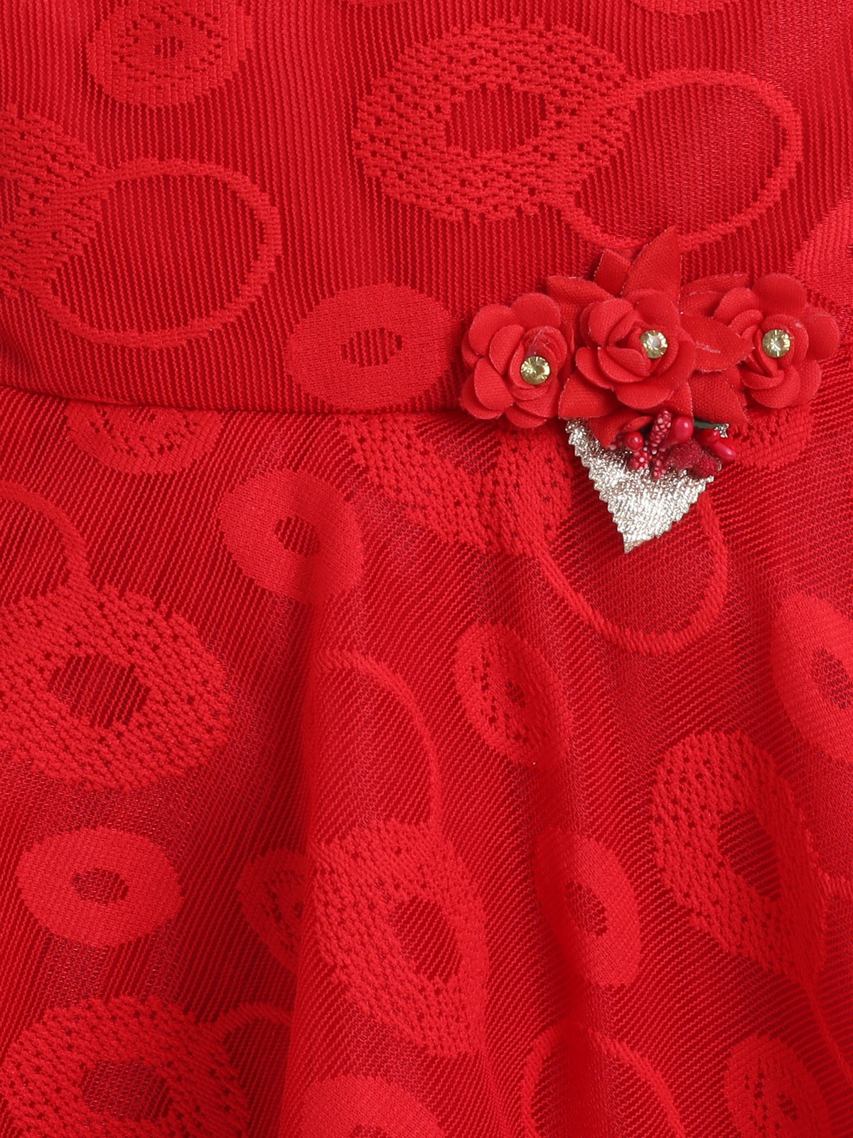 Sleeveless Flower Embelished Dress - Red