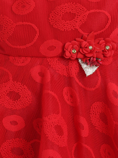 Sleeveless Flower Embelished Dress - Red