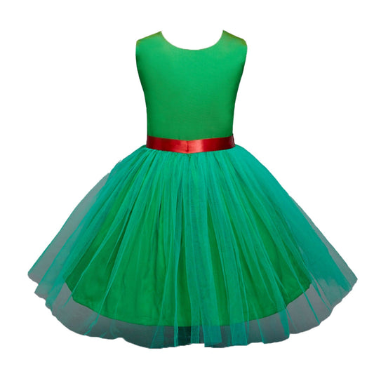 Kids Green Solid Dress With Belt